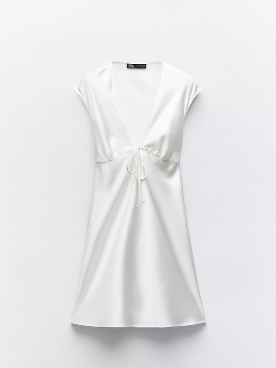 Zara Dresses & Skirts - ZARA White Satin V-Neck Tie-Front Mini Dress